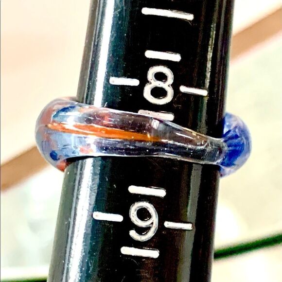 Light blue Murano glass ring with modernist orange design Vintage new old stock - Picture 7 of 7